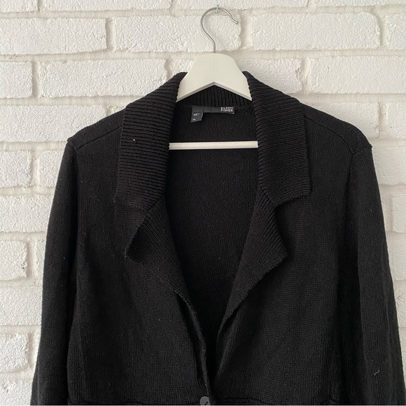 Eileen Fisher Black Silk Blend Knit Button Blazer Sweater Women’s Size XL - Picture 2 of 9